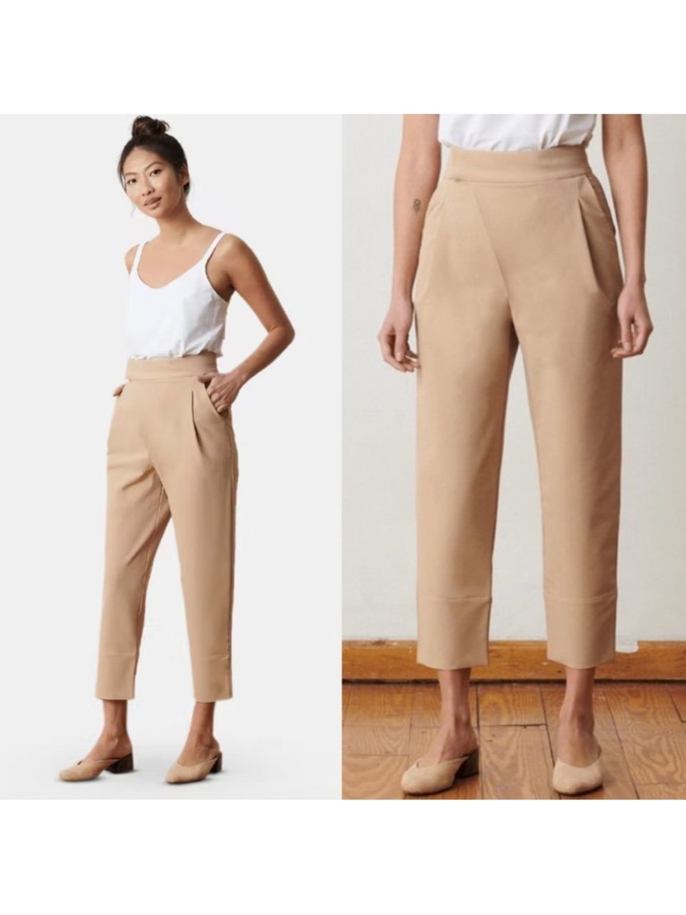 ADAY Portfolio Tailored Latte Cropped Trouser Pants Size M chic preppy work wear